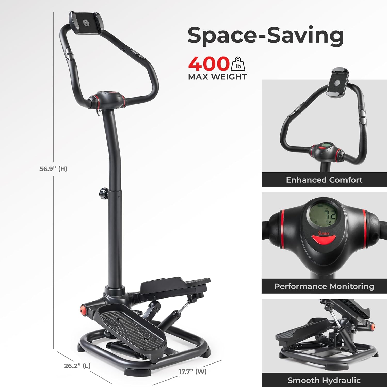 1759688572_Sunny-Health-Fitness-2-in-1-Premium-Power-Stepper-with-400lbs-Weight-Capacity-and-Resistance-Bands-Low-Impact-Cardio-Space-Saving-Height-Adjustable-with-Bluetooth-and-Free-SunnyFit-App.jpg Sunny Health & Fitness 2-in-1 Premium Power Stepper with 400lbs Weight Capacity and Resistance Bands, Low-Impact Cardio, Space-Saving, Height-Adjustable, with Bluetooth and Free SunnyFit App - Image 7