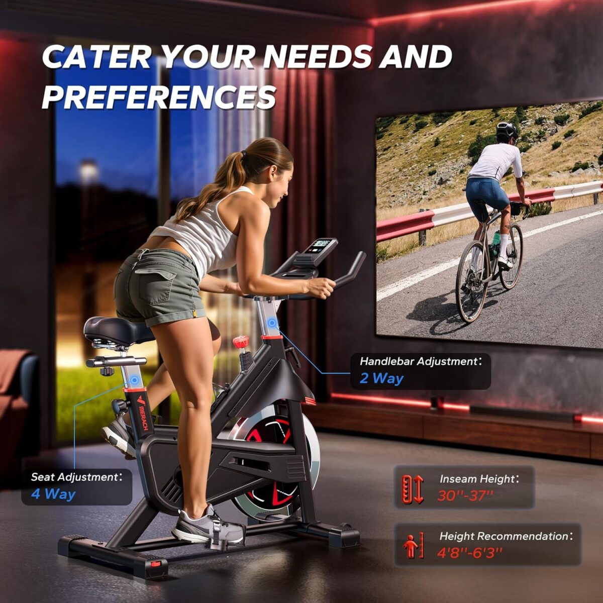 MERACH Magnetic Exercise Bike, Indoor Cycling Bike with Self-Developed App, 350 lbs Weight Capacity & 40 lbs Flywheel, Stationary Bike for Home Gym Fitness - Image 7