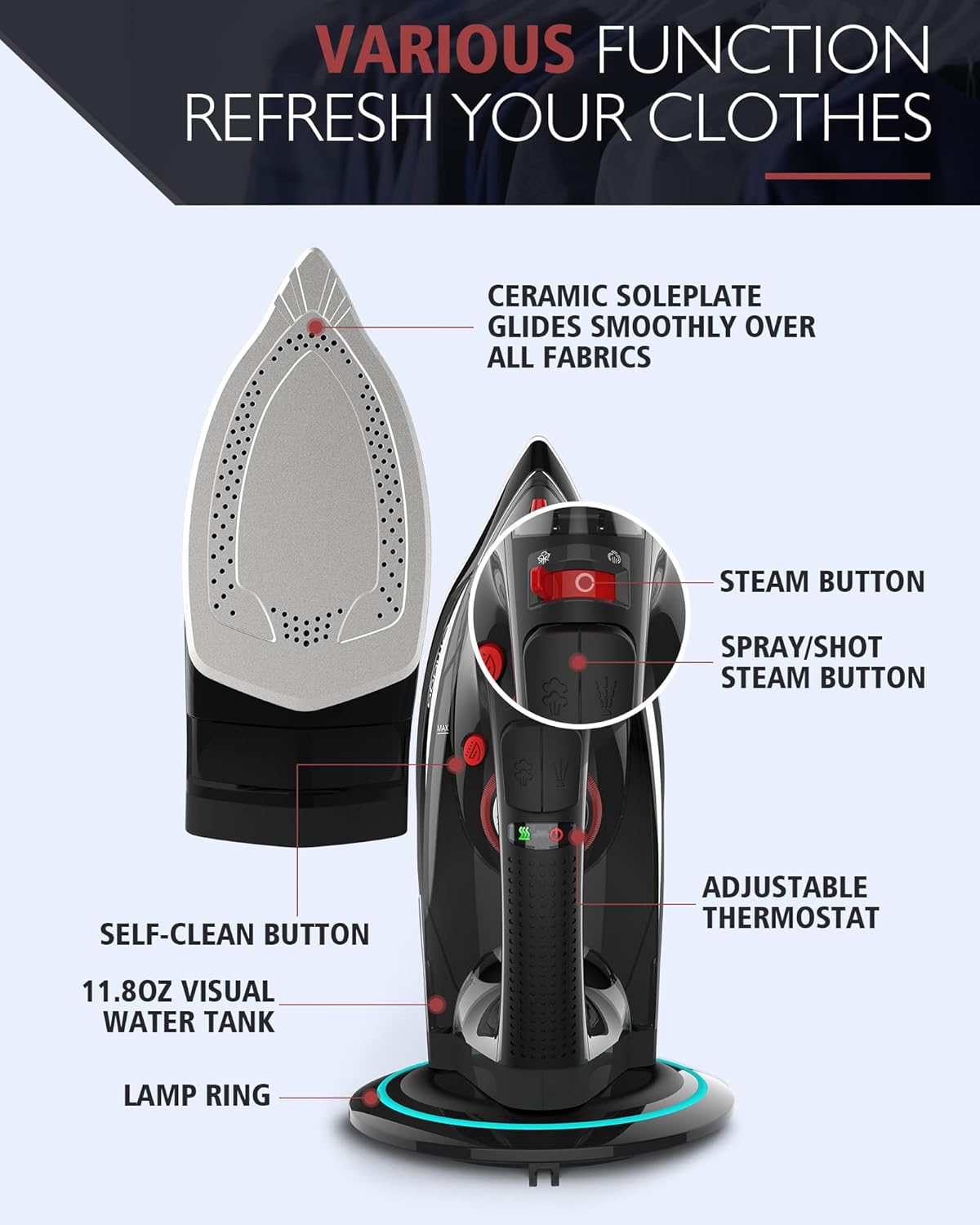 1759689664_Cordless-Iron-for-Clothes-1500W-Steam-Iron-Rapid-Heating-Non-Stick-Ceramic-Soleplate-Auto-Shut-Off-Burst-of-Steam-Self-Clean-Anti-Drip-3-Temperature-Settings-11.84oz-Water-Tank-Black.jpg Cordless Iron for Clothes, 1500W Steam Iron Rapid Heating, Non-Stick Ceramic Soleplate, Auto Shut Off, Burst of Steam, Self-Clean, Anti Drip, 3 Temperature Settings, 11.84oz Water Tank, Black - Image 9