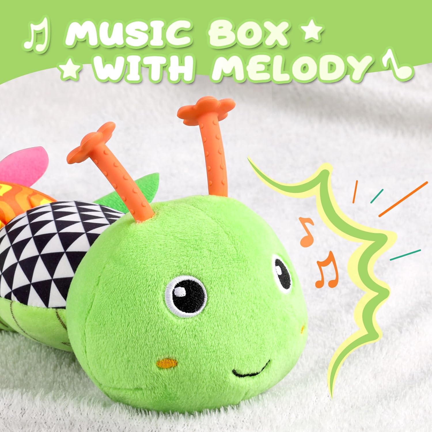1759690744_Baby-Toys-0-to-12-Months-Musical-Stuffed-Animal-Activity-Soft-Toys-with-Multi-Sensory-Crinkle-Rattle-and-Textures-Infant-Tummy-Time-Toys-for-Newborn-Boys-Girls-Caterpillar-Green.jpg Baby Toys 0 to 12 Months, Musical Stuffed Animal Activity Soft Toys with Multi-Sensory Crinkle, Rattle and Textures, Infant Tummy Time Toys for Newborn Boys Girls, Caterpillar, Green - Image 3