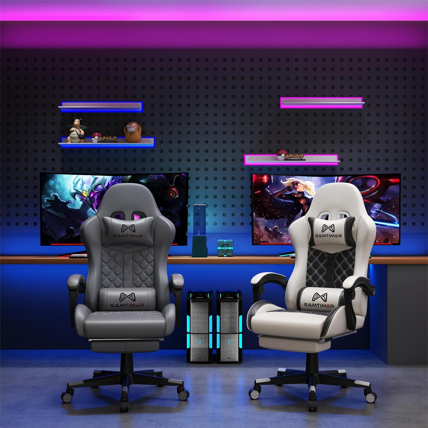 1759692643_Gaming-Chair-400-lbs-Adult-Chair-High-Back-Computer-Chair-with-Footrest-and-Linked-Armrests-Office-Video-Game-Chair-with-Lumbar-Support-Grey.jpg Gaming Chair, 400 lbs Adult Chair, High Back Computer Chair with Footrest and Linked Armrests, Office Video Game Chair with Lumbar Support (Grey) - Image 3