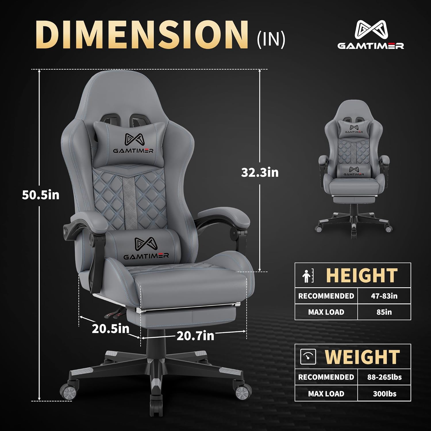 1759692645_Gaming-Chair-400-lbs-Adult-Chair-High-Back-Computer-Chair-with-Footrest-and-Linked-Armrests-Office-Video-Game-Chair-with-Lumbar-Support-Grey.jpg Gaming Chair, 400 lbs Adult Chair, High Back Computer Chair with Footrest and Linked Armrests, Office Video Game Chair with Lumbar Support (Grey) - Image 4