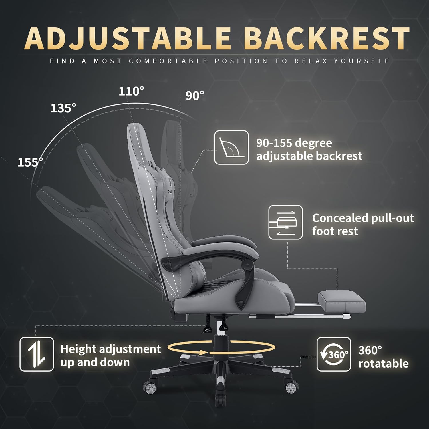 1759692650_Gaming-Chair-400-lbs-Adult-Chair-High-Back-Computer-Chair-with-Footrest-and-Linked-Armrests-Office-Video-Game-Chair-with-Lumbar-Support-Grey.jpg Gaming Chair, 400 lbs Adult Chair, High Back Computer Chair with Footrest and Linked Armrests, Office Video Game Chair with Lumbar Support (Grey) - Image 7