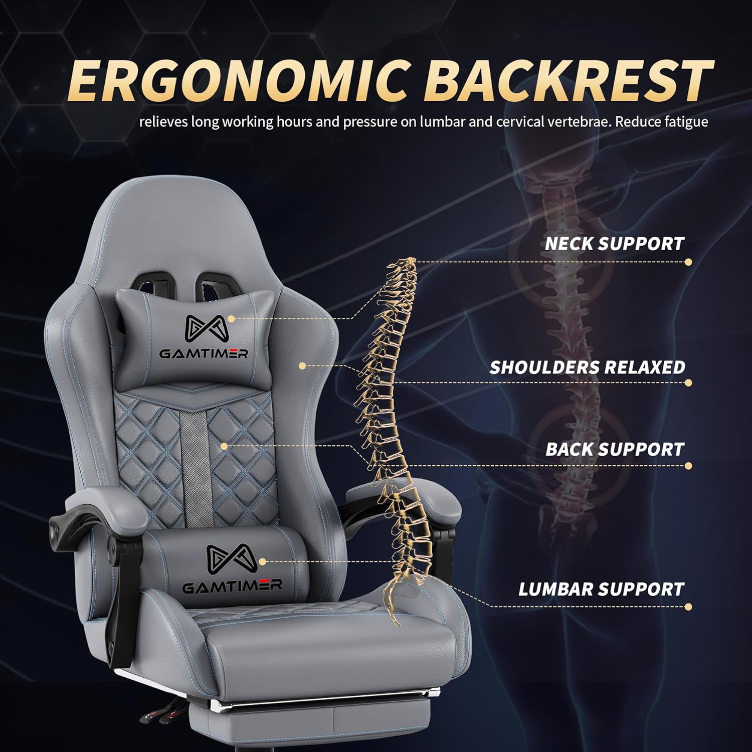 1759692652_Gaming-Chair-400-lbs-Adult-Chair-High-Back-Computer-Chair-with-Footrest-and-Linked-Armrests-Office-Video-Game-Chair-with-Lumbar-Support-Grey.jpg Gaming Chair, 400 lbs Adult Chair, High Back Computer Chair with Footrest and Linked Armrests, Office Video Game Chair with Lumbar Support (Grey) - Image 8