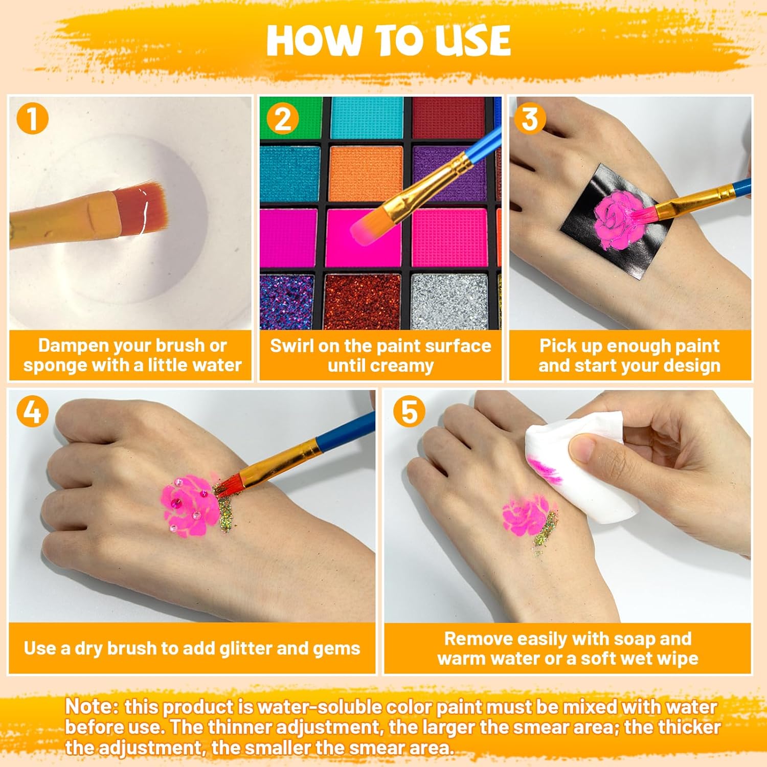 1759693163_54-Colors-Face-Painting-Kit-for-Kids-Non-Toxic-Water-Activated-Face-Paint-Palette-Facepaint-Makeup-Kit-with-Brushes-Stencils-Gems-for-Festivals-Halloween-Carnival-Birthday-Parties.jpg 54 Colors Face Painting Kit for Kids, Non-Toxic Water Activated Face Paint Palette, Facepaint Makeup Kit with Brushes, Stencils, Gems, for Festivals, Halloween, Carnival, Birthday Parties - Image 7