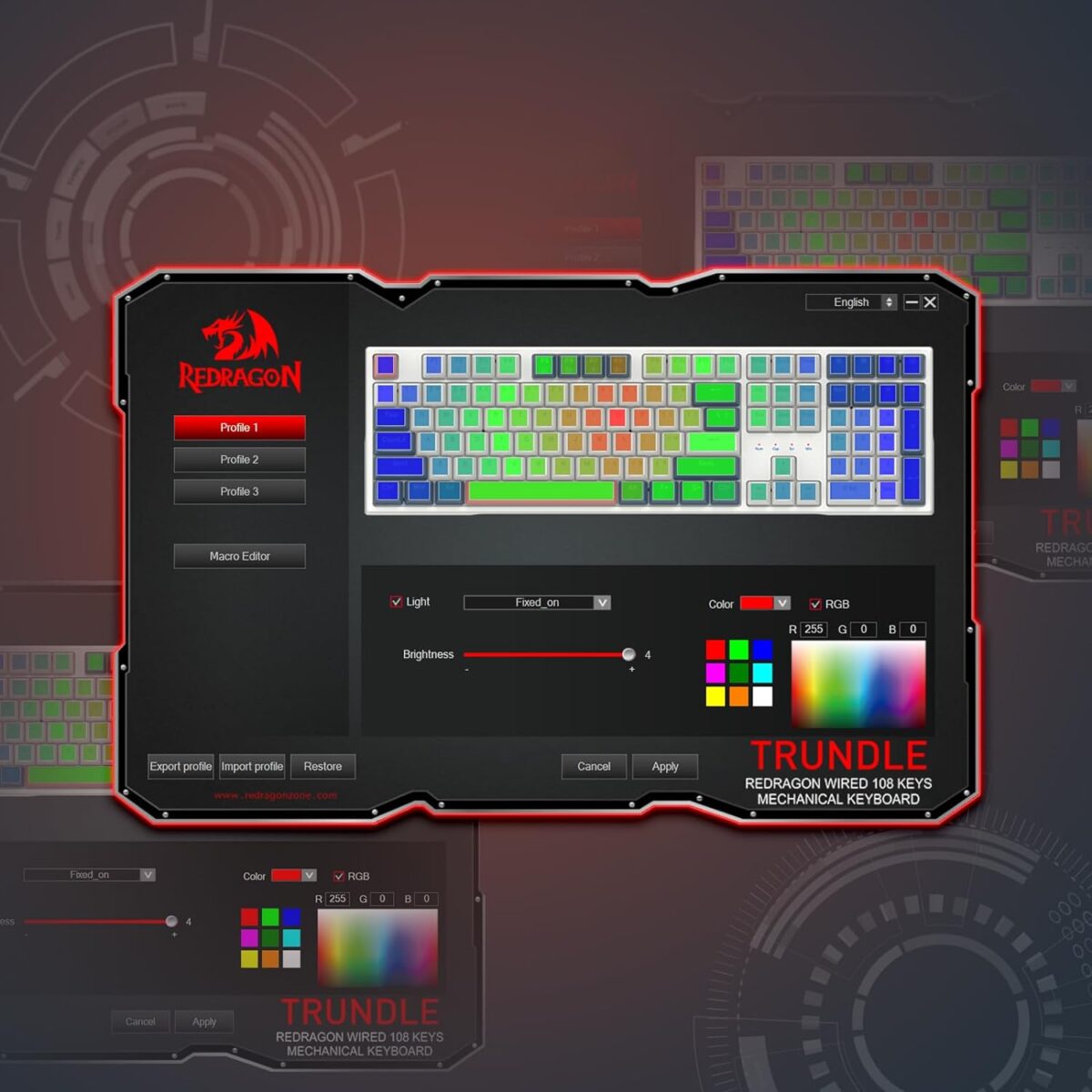 Redragon K668 RGB Gaming Keyboard, 108 Keys Wired Mechanical Keyboard w/Extra 4 Hotkeys, Sound Absorbing Foams, Upgraded Hot-swappable Socket, Mixed Color Keycaps x 2 Sets, Red Switch - Image 8