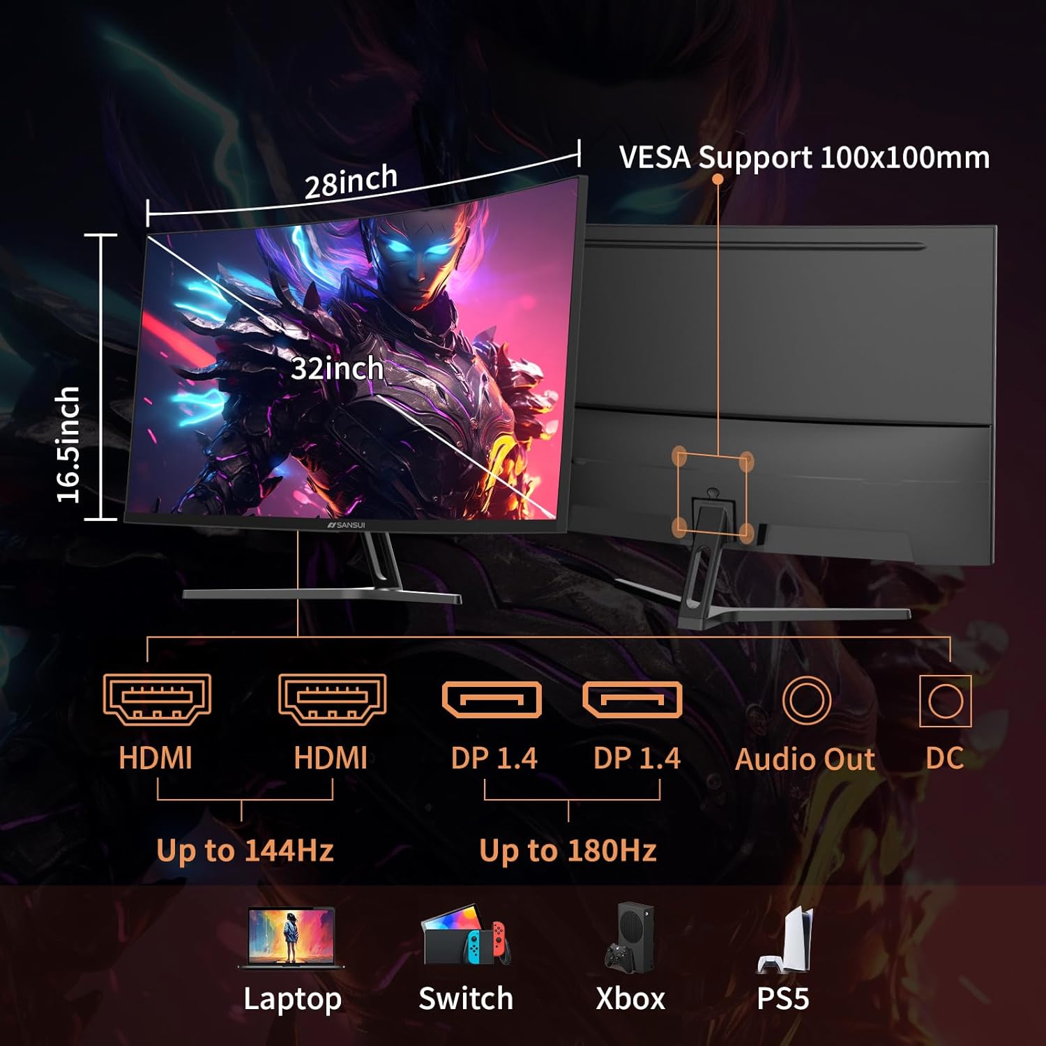 1759693774_SANSUI-32-Inch-Curved-Gaming-Monitor-WQHD-2560-x-1440-180Hz-Curved-1500R-Fast-VA1msOD-HDR-300nits-sRGB-125-DCI-P3-95-FreeSync-HDMI-x2-DP1.4x2DP-Cable-Included.jpg SANSUI 32-Inch Curved Gaming Monitor WQHD 2560 x 1440 180Hz Curved 1500R -Fast VA,1ms(OD), HDR, 300nits, sRGB 125%, DCI-P3 95%, FreeSync, HDMI x2, DP1.4x2(DP Cable Included) - Image 5