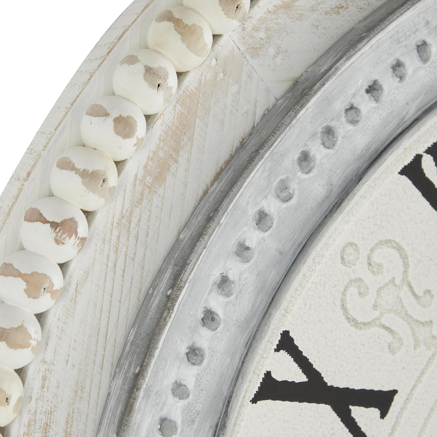 1759694378_Deco-79-Wood-Carved-Beading-Wall-Clock-22-x-1-x-22-White.jpg Deco 79 Wood Carved Beading Wall Clock, 22" x 1" x 22", White - Image 3