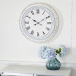 Deco 79 Wood Carved Beading Wall Clock, 22" x 1" x 22", White - Image 6