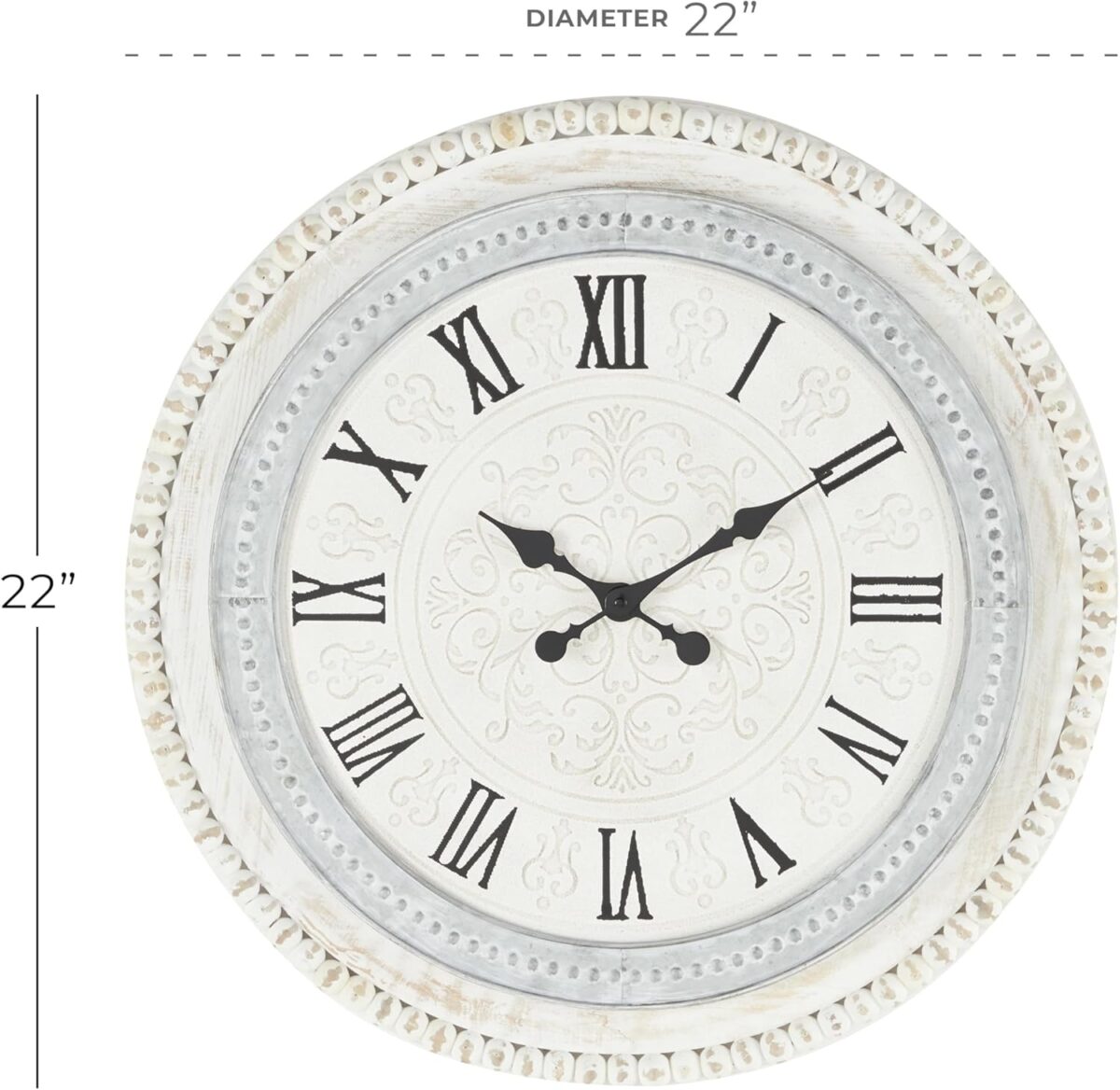 Deco 79 Wood Carved Beading Wall Clock, 22" x 1" x 22", White - Image 7