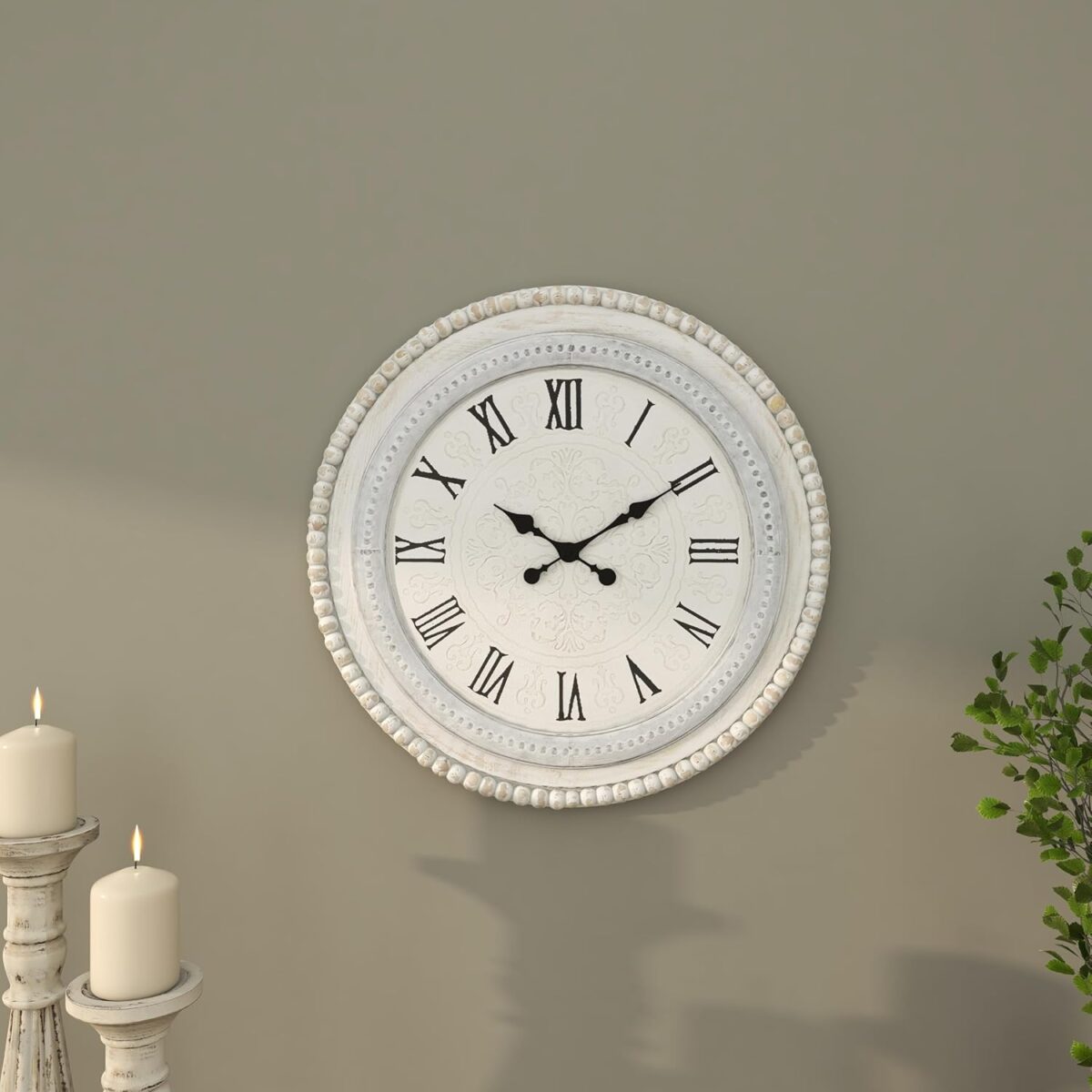 Deco 79 Wood Carved Beading Wall Clock, 22" x 1" x 22", White - Image 8