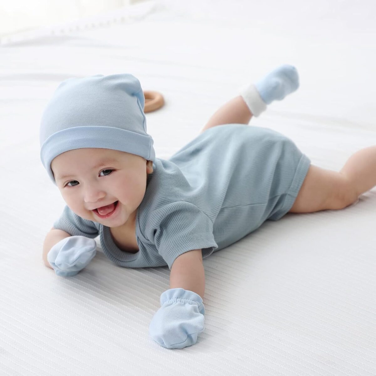 Newborn Baby Boy Girl Caps Mittens Socks Set Cotton Baby Essentials Accessories (Hats+Gloves+Socks) - Image 7
