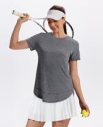 Womens Workout Tops Short Sleeve Shirts with Sun Protection Trendy Spring Summer Outfits S-3XL - Image 5