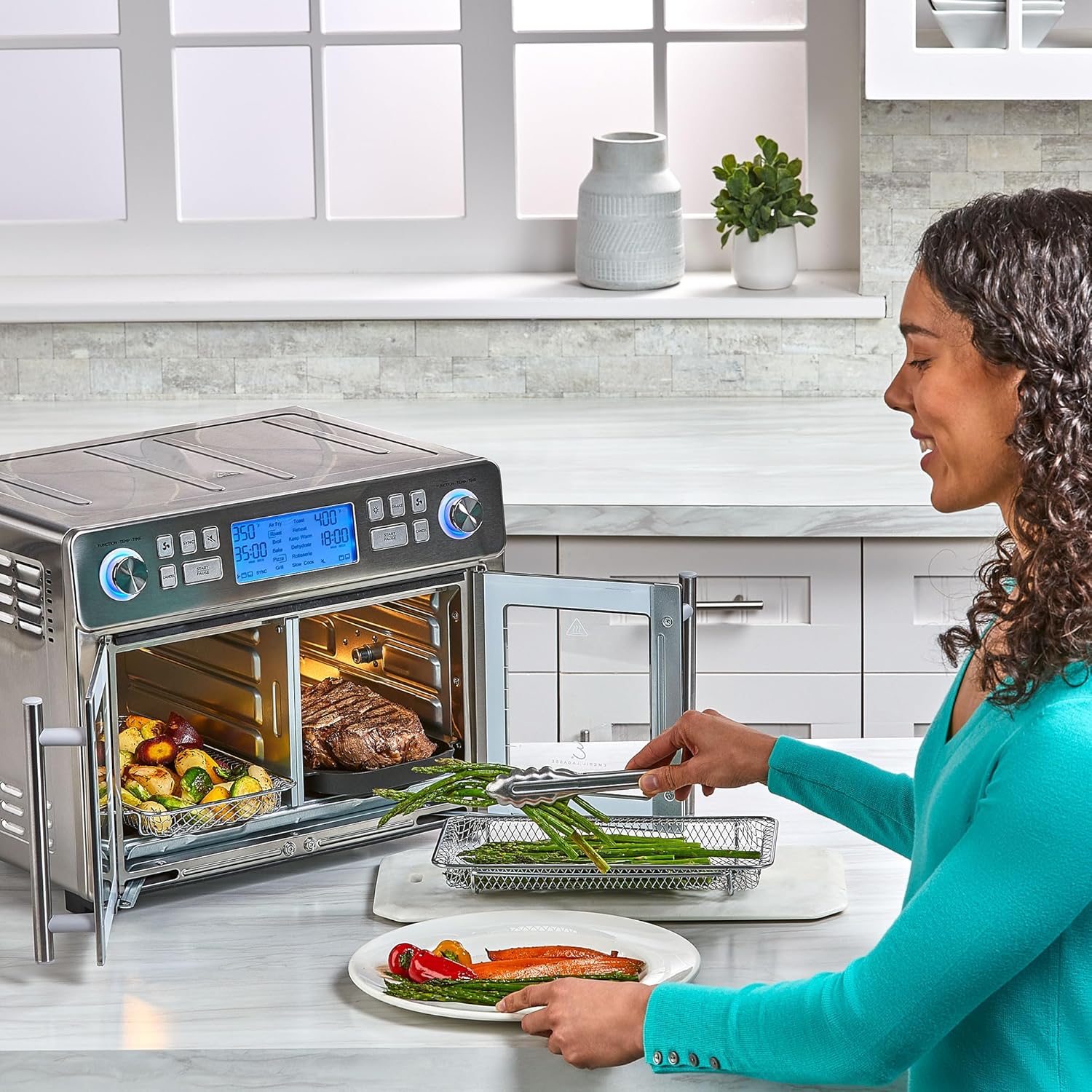 1759733375_Emeril-Lagasse-Dual-Zone-360-Air-Fryer-Oven-Combo-with-French-Door-25-QT-Extra-Large-Cook-Two-Foods-in-Different-Ways-Up-to-60-Faster-from-Frozen-to-Finish.jpg Emeril Lagasse Dual Zone 360 Air Fryer Oven Combo with French Door, 25 QT Extra Large, Cook Two Foods in Different Ways, Up to 60% Faster from Frozen to Finish - Image 6