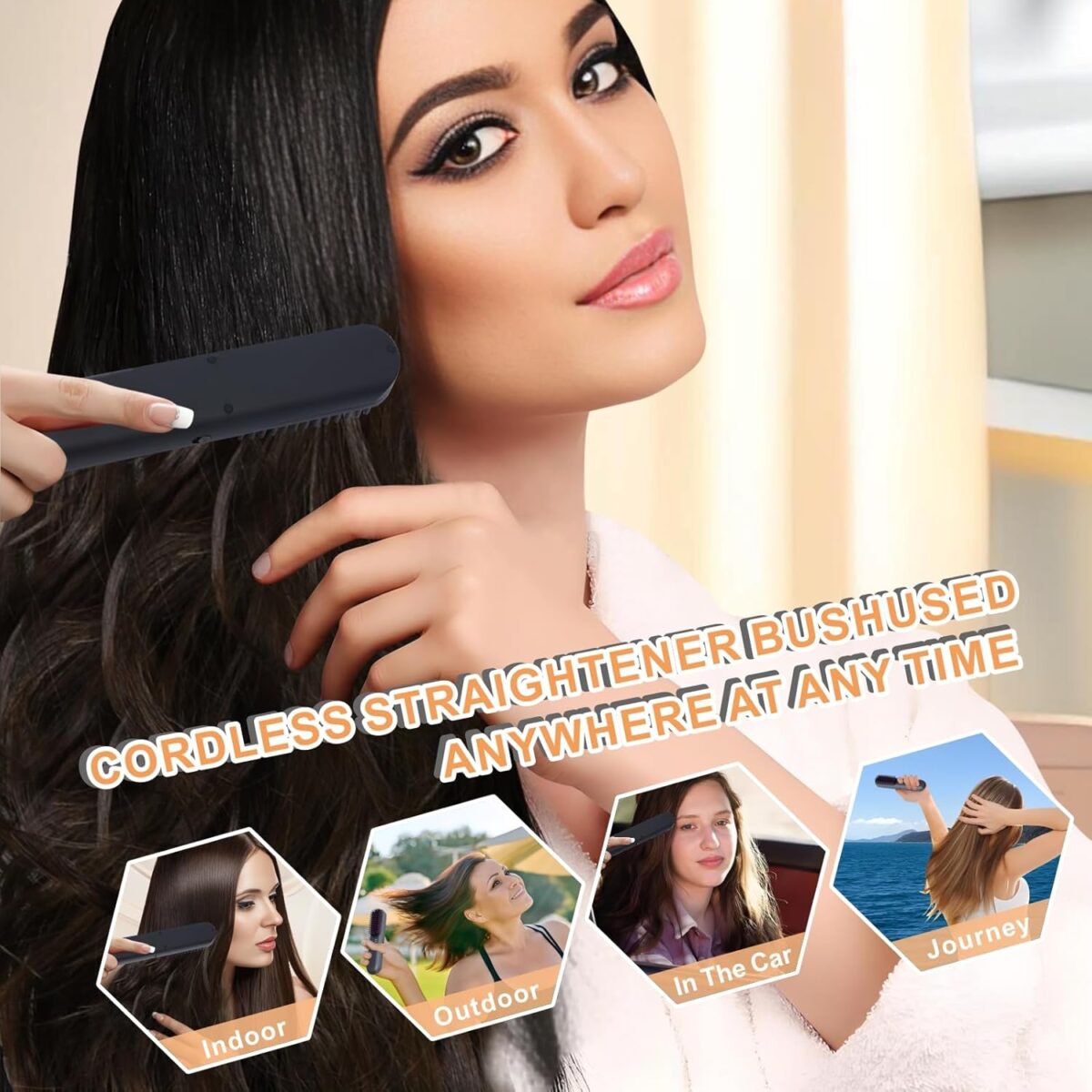 Hot Comb Electric, Cordless Mini Hair Straightener Brush, Rechargeable Heated Hair Brush with 3 Temp Settings, Auto Shut-Off, Travel Portable Small Hair Straightening Comb for Women - Image 7