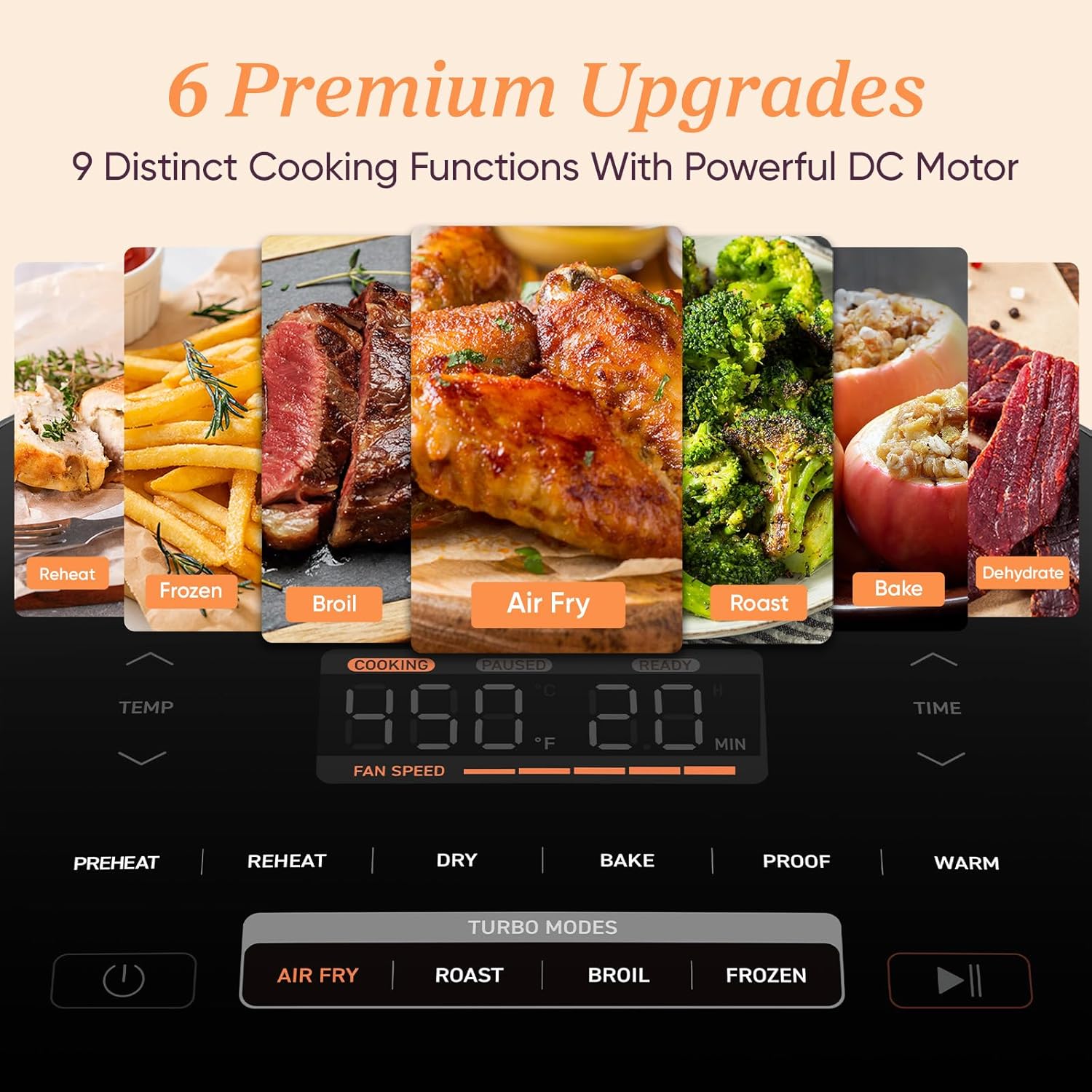 1759733647_Cosori-9-in-1-TurboBlaze-Air-Fryer-6-Qt-Premium-Ceramic-Coating-90°–450°F-Precise-Heating-for-Even-Results-Air-Fry-Roast-Bake-Broil-Dry-Frozen-Proof-Reheat-Keep-Warm-120V.jpg Cosori 9-in-1 TurboBlaze Air Fryer 6 Qt, Premium Ceramic Coating, 90°–450°F, Precise Heating for Even Results, Air Fry, Roast, Bake, Broil, Dry, Frozen, Proof, Reheat, Keep Warm, 120V - Image 6