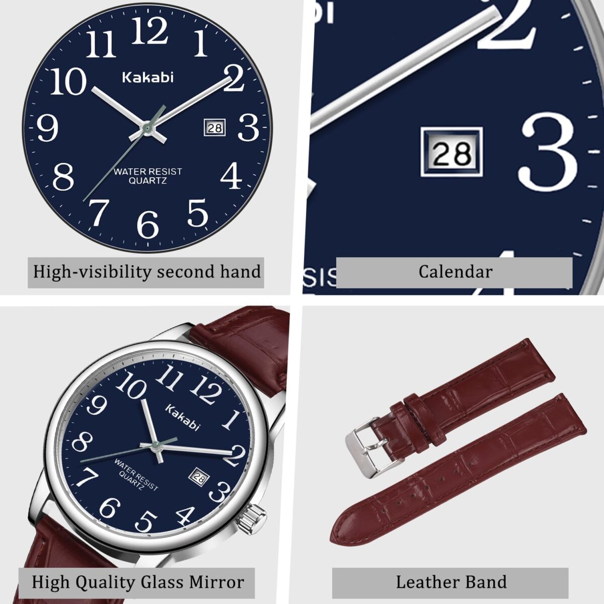Watch for Men, Easy Reader Unisex Analog Quartz Waterproof Wristwatch with Date and Leather Band, Casual Simple Fashion Mens Watches Gift - Image 6
