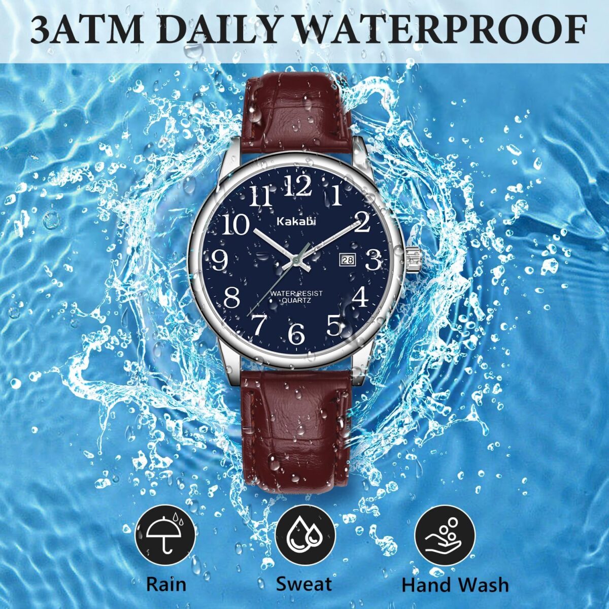 Watch for Men, Easy Reader Unisex Analog Quartz Waterproof Wristwatch with Date and Leather Band, Casual Simple Fashion Mens Watches Gift - Image 7