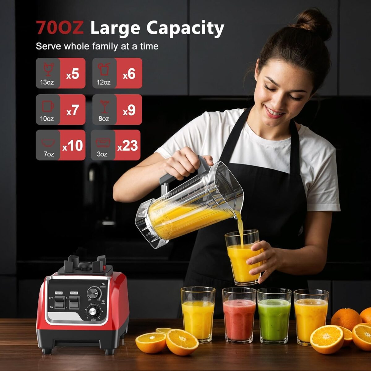 1800W Smoothie Blender and Grinder Combo 70OZ Large Capacity Countertop Blenders for Kitchen High Speed Blender for Smoothies Ice Crushing Frozen Drinks Puree (Dark Red) - Image 5