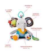 Skip Hop Bandana Buddies Baby Activity and Teething Toy with Multi-Sensory Rattle and Textures, Elephant - Image 3