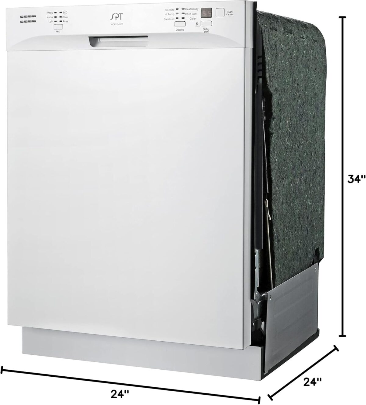SPT SD-6501WA 24″-wide Built-In Stainless Steel Tall Tub Dishwasher with ENERGY STAR, Heated Drying, 6 Wash Programs and 14 Plate Settings – White - Image 7