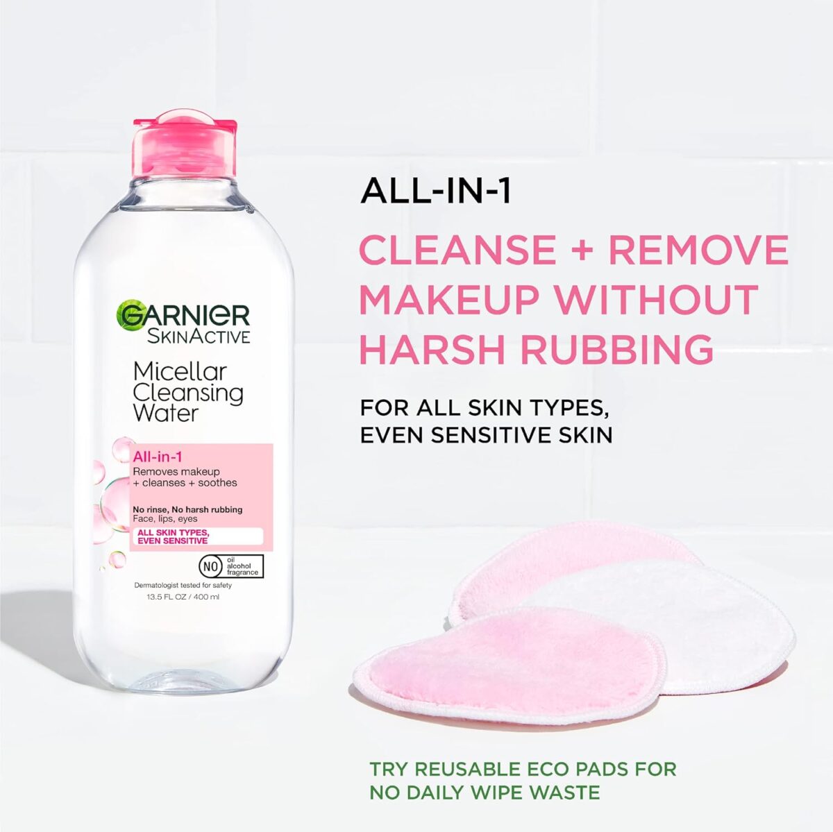 Garnier Micellar Water, Hydrating Facial Cleanser & Makeup Remover, Suitable for Sensitive Skin, Vegan, Cruelty Free, 13.5 Fl Oz (400mL), 1 Count - Image 4