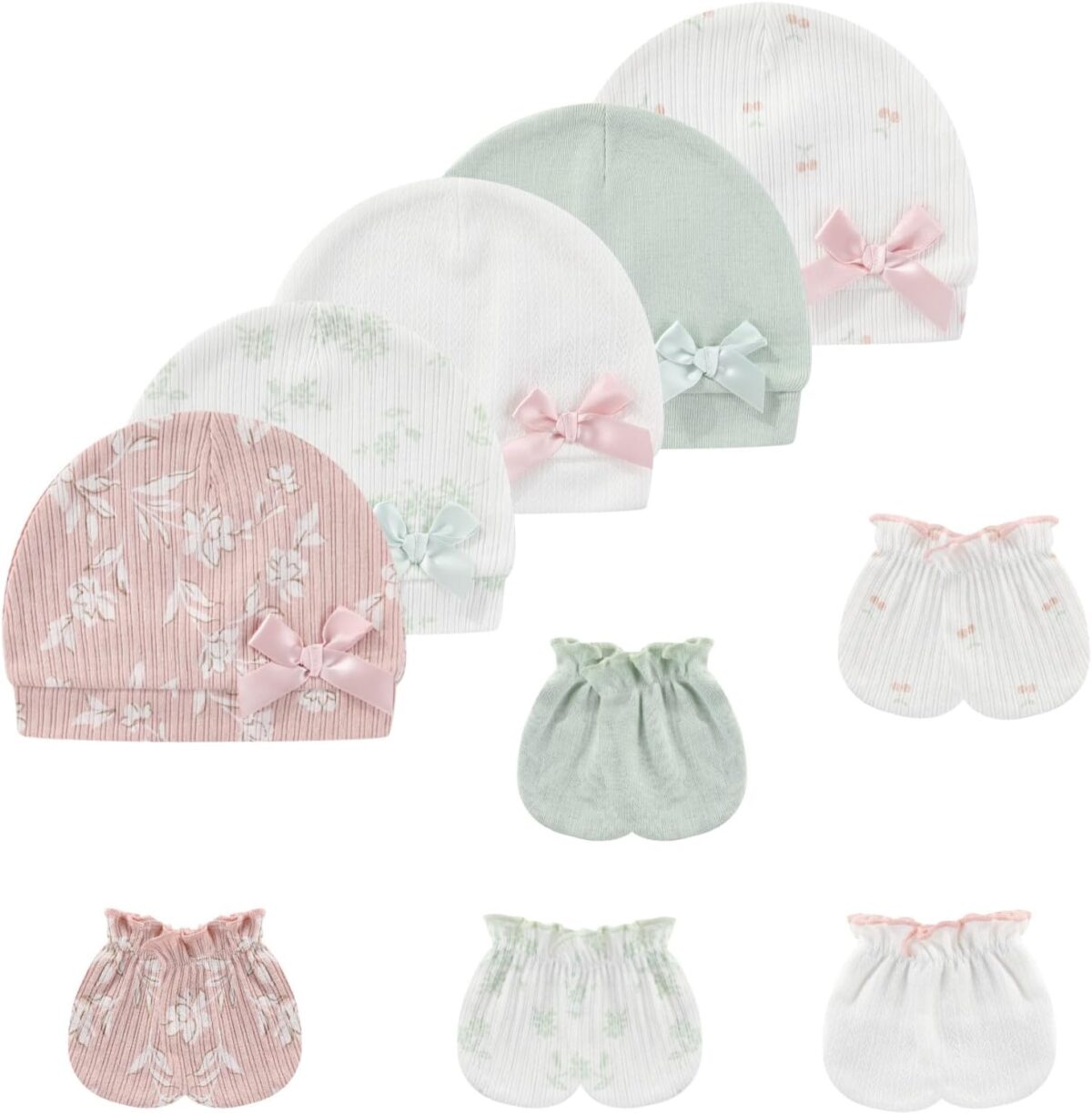 Baby Hat and Mittens Set Cotton Newborn Baby Hats Caps for Boys and Girls, 0-6 Months - Image 3