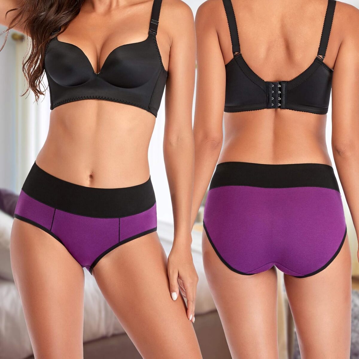 Eiggam Underwear for Women Cotton High Waist Panties Full Coverage Briefs Soft Strech Ladies Breathable Panties-Multi Pack - Image 3