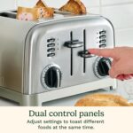 Cuisinart 4 Slice Toaster, Compact Stainless Steel Toaster with Extra-Wide Slots for Toasting Bread, French Toast, Bagels and Pastries, Defrost & Reheat Functions, CPT-180P1, Brushed Stainless - Image 6