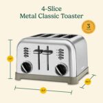 Cuisinart 4 Slice Toaster, Compact Stainless Steel Toaster with Extra-Wide Slots for Toasting Bread, French Toast, Bagels and Pastries, Defrost & Reheat Functions, CPT-180P1, Brushed Stainless - Image 8