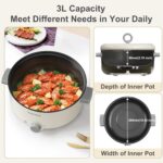 TOPWIT Electric Pot, 3L Hot Pot Electric, Rapid Noodles Cooker, Non-Stick Frying Pan, Multifunctional Electric Hot Pot for Steak, Egg, Ramen, Soup, Shabu Shabu Pot for Camping, RVs, Party, Beige - Image 3