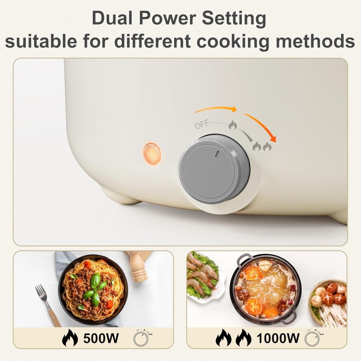TOPWIT Electric Pot, 3L Hot Pot Electric, Rapid Noodles Cooker, Non-Stick Frying Pan, Multifunctional Electric Hot Pot for Steak, Egg, Ramen, Soup, Shabu Shabu Pot for Camping, RVs, Party, Beige - Image 4