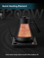Electric Kettles, Gooseneck Electric Kettle, ±1℉ Temperature Control, Stainless Steel Inner, Quick Heating, for Pour Over Coffee, Brew Tea, Boil Hot Water, 0.9L Black - Image 6