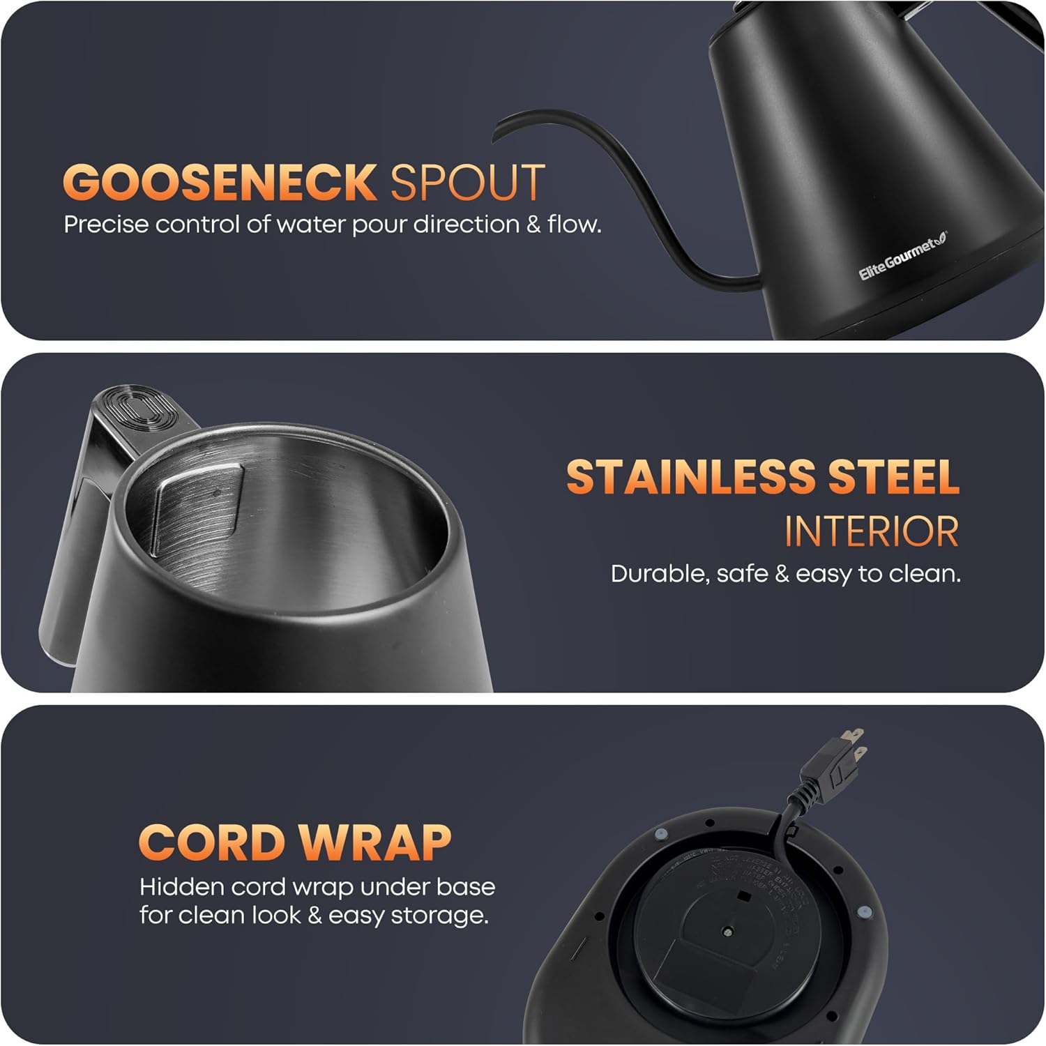 1759851269_Elite-Gourmet-EKT3001-1L-Digital-Water-Kettle-304-Stainless-Steel-Interior-Programmed-Temperatures-Keep-Warm-Function-Cordless-360°-Base-Auto-Off-Audible-Indicator-Matte-Black.jpg Elite Gourmet EKT3001 1L Digital Water Kettle, 304 Stainless Steel Interior, Programmed Temperatures, Keep Warm Function, Cordless, 360° Base, Auto Off & Audible Indicator, Matte Black - Image 5
