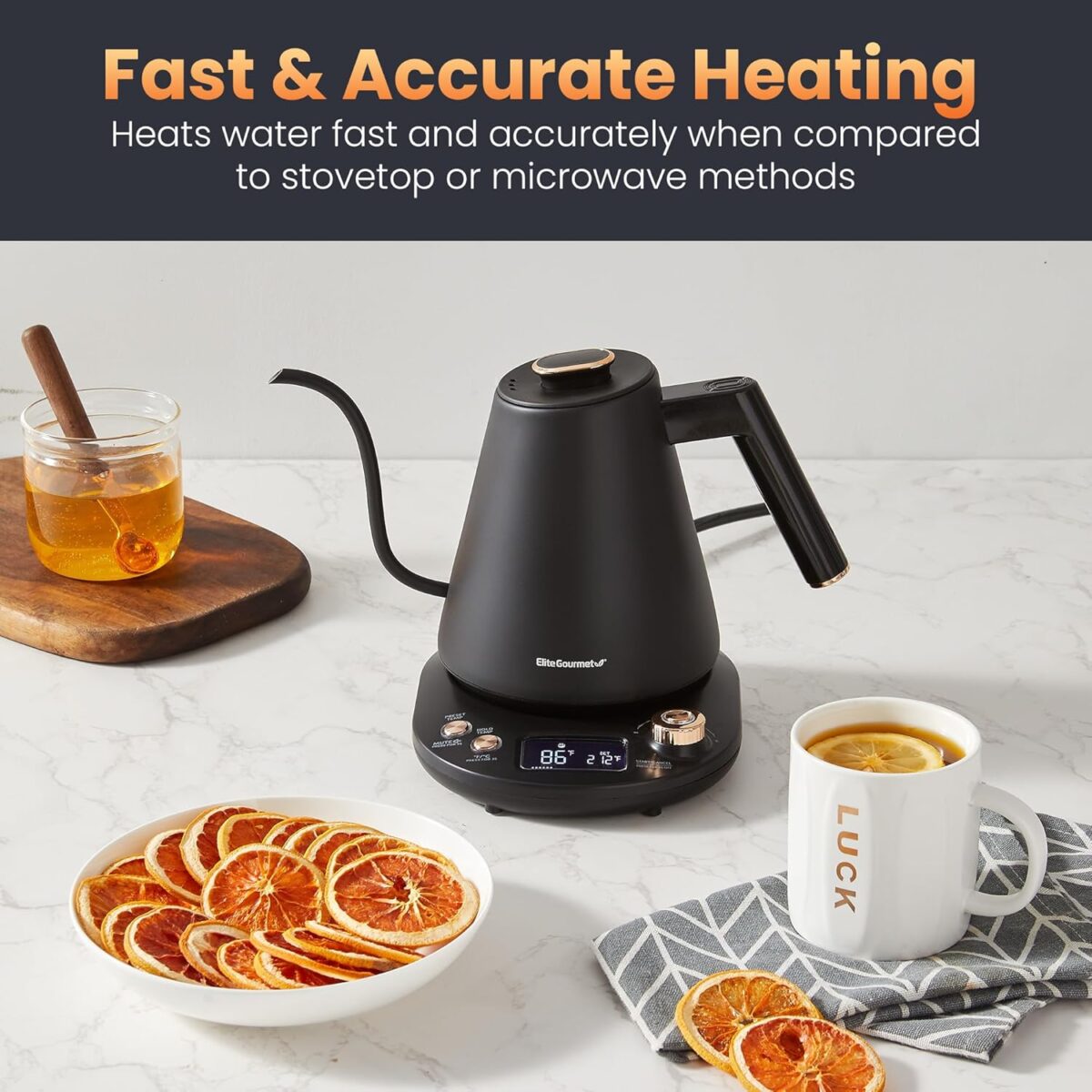 Elite Gourmet EKT3001 1L Digital Water Kettle, 304 Stainless Steel Interior, Programmed Temperatures, Keep Warm Function, Cordless, 360° Base, Auto Off & Audible Indicator, Matte Black - Image 7