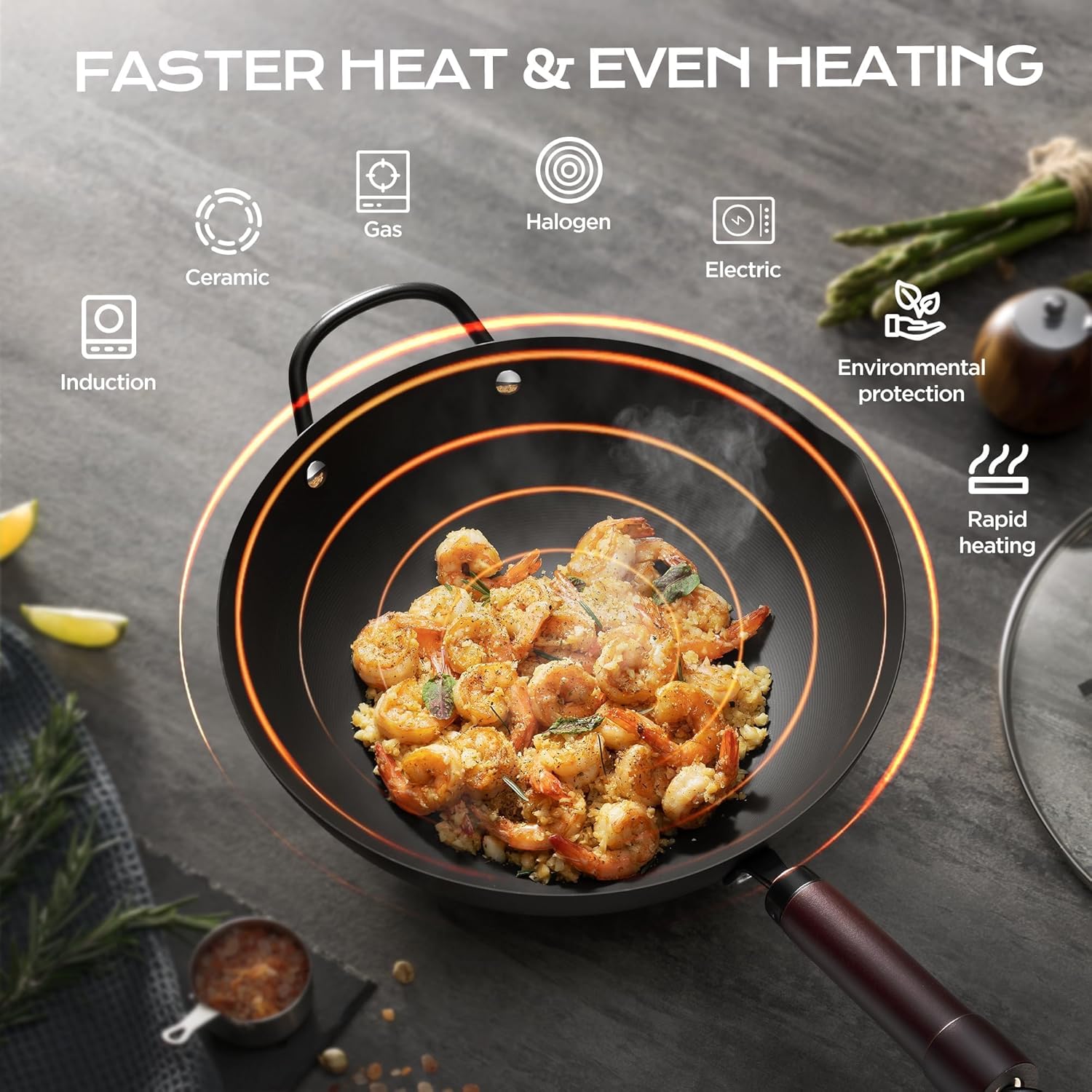 1759853925_Wok-13-Inch-carbon-steel-woks-stir-fry-pans-nonstick-Pre-Seasoned-5.8QT-Flat-Bottom-Chinese-Wok-Pan-with-lid-Carbon-Steel-Cookware-Compatible-with-All-Cooktops.jpg Wok, 13 Inch carbon steel woks & stir-fry pans nonstick, Pre-Seasoned 5.8QT Flat Bottom Chinese Wok Pan with lid, Carbon Steel Cookware, Compatible with All Cooktops - Image 4