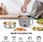 Hot Pot Electric With Steamer,Rapid Ramen Cooker,1.8L Mini Portable Self Heating Electric Pot For Cooking Noodles Steak Pasta,Shabu Shabu Hotpot Pot Electric Dorm Lazy Pot,Non-Stick Gray - Image 3