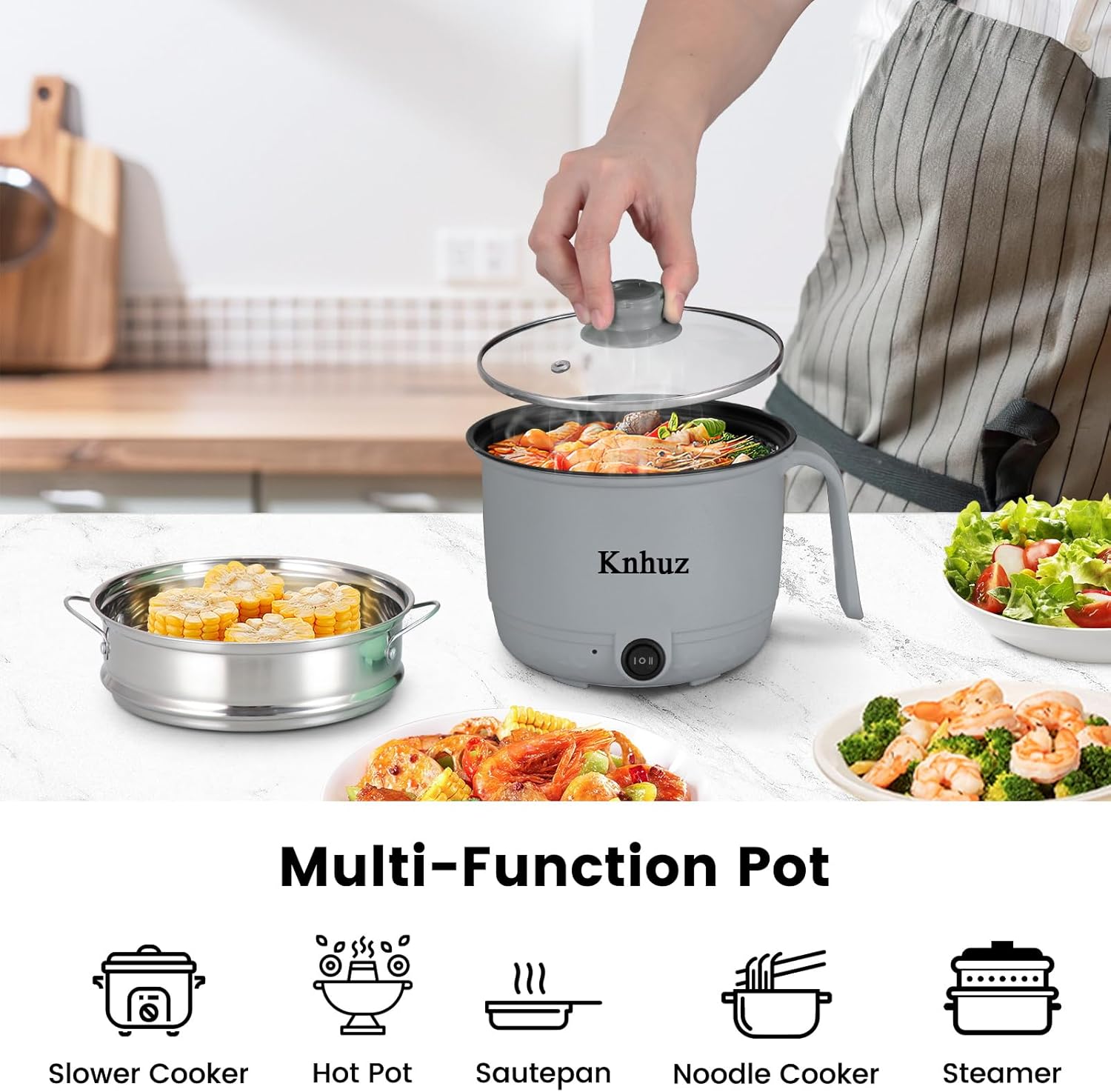 1759854269_Hot-Pot-Electric-With-SteamerRapid-Ramen-Cooker1.8L-Mini-Portable-Self-Heating-Electric-Pot-For-Cooking-Noodles-Steak-PastaShabu-Shabu-Hotpot-Pot-Electric-Dorm-Lazy-PotNon-Stick-Gray.jpg Hot Pot Electric With Steamer,Rapid Ramen Cooker,1.8L Mini Portable Self Heating Electric Pot For Cooking Noodles Steak Pasta,Shabu Shabu Hotpot Pot Electric Dorm Lazy Pot,Non-Stick Gray - Image 3