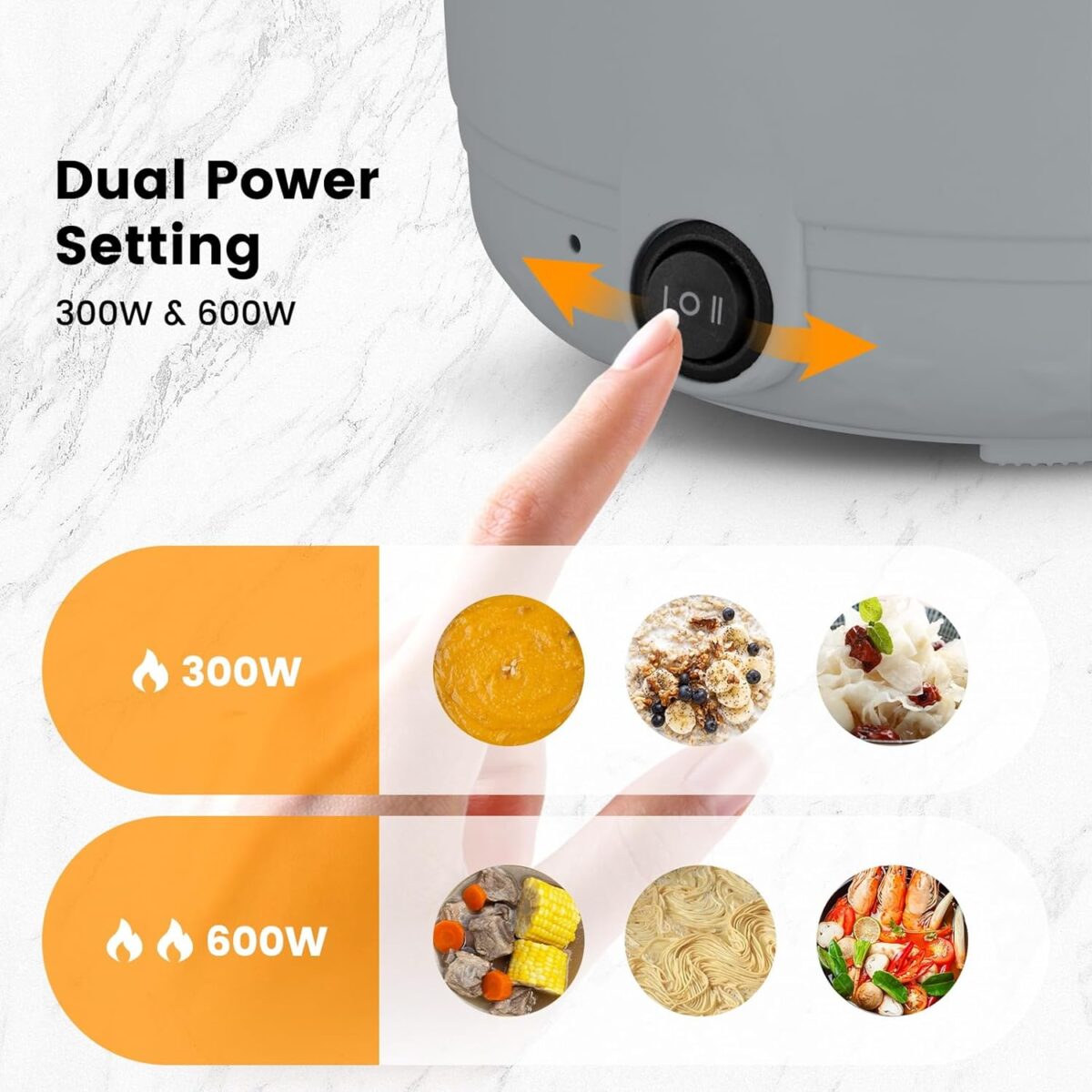 Hot Pot Electric With Steamer,Rapid Ramen Cooker,1.8L Mini Portable Self Heating Electric Pot For Cooking Noodles Steak Pasta,Shabu Shabu Hotpot Pot Electric Dorm Lazy Pot,Non-Stick Gray - Image 4