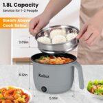 Hot Pot Electric With Steamer,Rapid Ramen Cooker,1.8L Mini Portable Self Heating Electric Pot For Cooking Noodles Steak Pasta,Shabu Shabu Hotpot Pot Electric Dorm Lazy Pot,Non-Stick Gray - Image 6