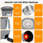 Hot Pot Electric With Steamer,Rapid Ramen Cooker,1.8L Mini Portable Self Heating Electric Pot For Cooking Noodles Steak Pasta,Shabu Shabu Hotpot Pot Electric Dorm Lazy Pot,Non-Stick Gray - Image 7