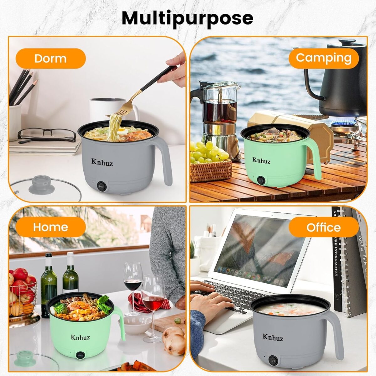 Hot Pot Electric With Steamer,Rapid Ramen Cooker,1.8L Mini Portable Self Heating Electric Pot For Cooking Noodles Steak Pasta,Shabu Shabu Hotpot Pot Electric Dorm Lazy Pot,Non-Stick Gray - Image 8