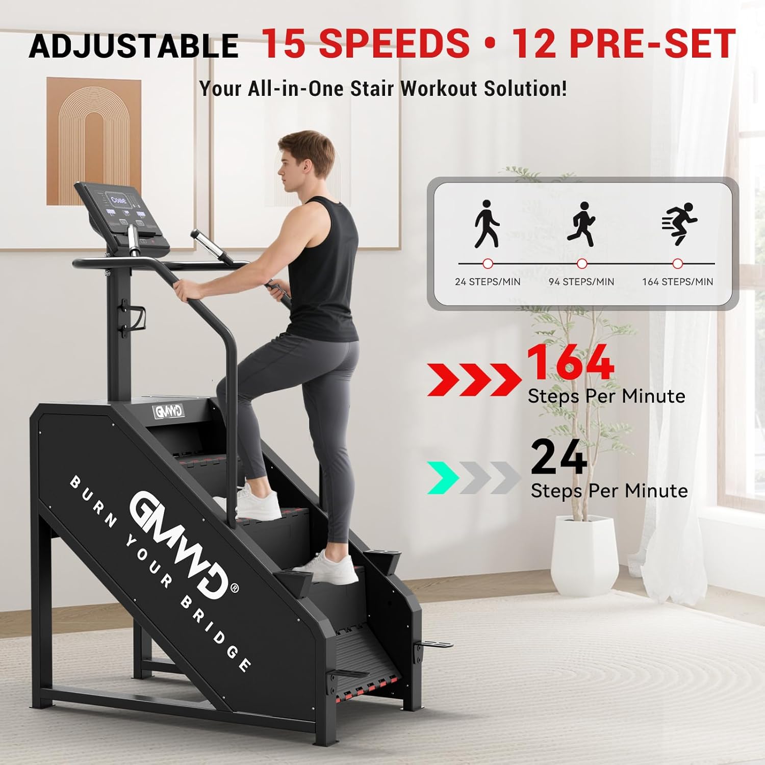 1759862808_Stepper-Machine-GMWD-Stair-Climber-with-LED-Screen-Commercial-Grade-Stair-Stepper-Exercise-Machine-with-15-Resistance-Levels-441LBS-24-164-StepsMinute-Black.jpg Stepper Machine, GMWD Stair Climber with LED Screen, Commercial Grade Stair Stepper Exercise Machine with 15 Resistance Levels, 441LBS, 24-164 Steps/Minute, Black - Image 3
