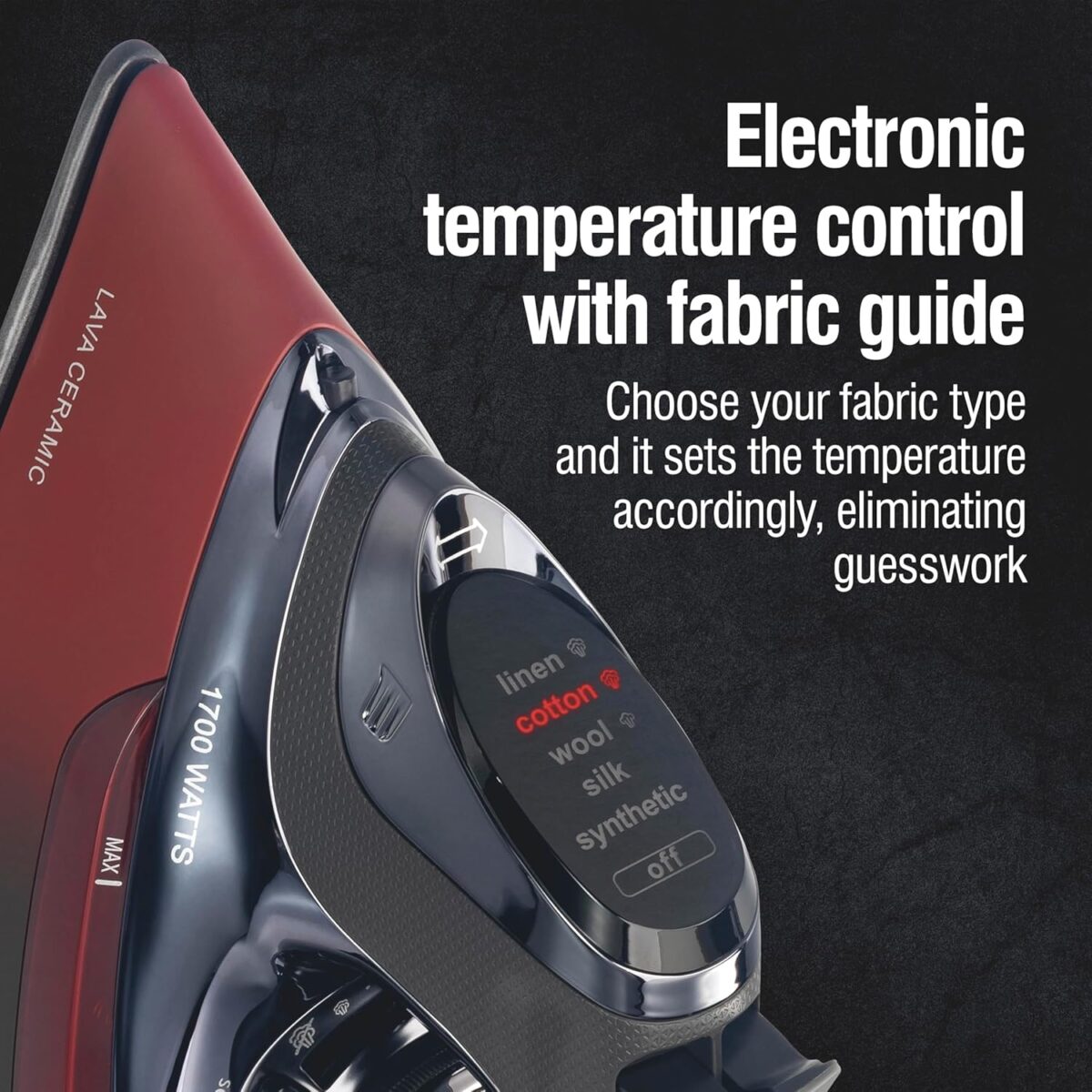 CHI Steam Iron for Clothes with 8’ Retractable Cord, 1700 Watts, 3-Way Auto Shutoff, 400+ Holes, Professional Grade, Temperature Control Dial, Lava Infused Ceramic Soleplate, Black (13113) - Image 6