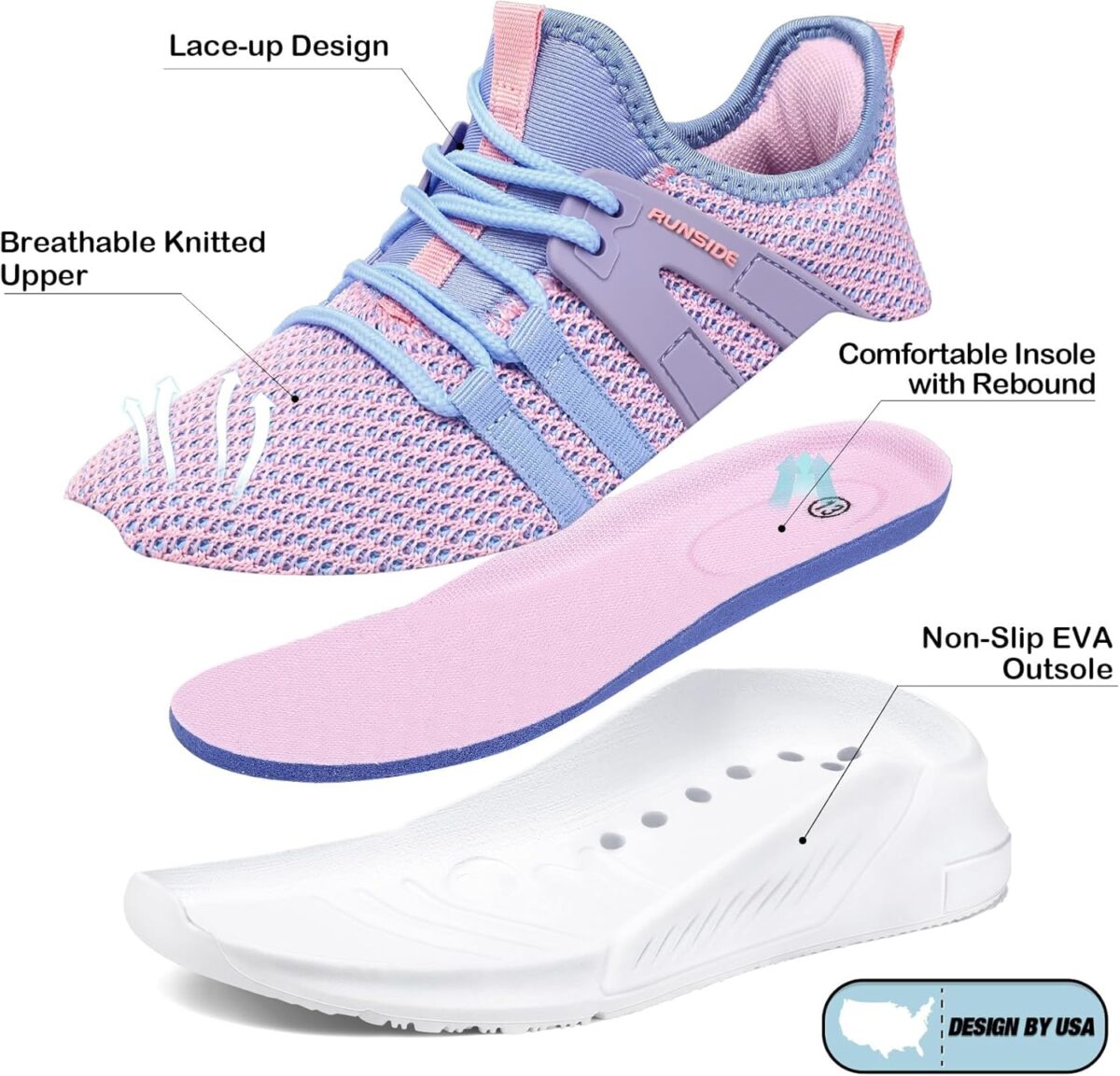 RUNSIDE Boys Girls Tennis Shoes Kids Lightweight Breathable Sneakers Lace-up Running Athletic Shoes for Toddler/Little Kid/Big Kid - Image 5