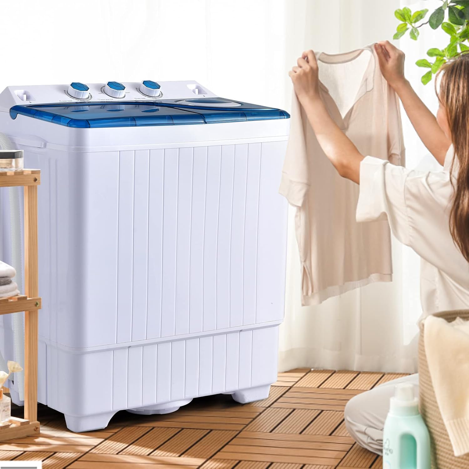 1759865051_COSTWAY-Twin-Tub-26lbs-Capacity-Laundry-18lbs-8lbs-Spinner-Combo-with-Timer-Knobs-Built-in-Drain-Pump-Compact-Washer-for-Home-Dorm-Apartment-BlueWhite-portable-washing-machine.jpg COSTWAY, Twin Tub 26lbs Capacity Laundry, 18lbs 8lbs Spinner Combo with Timer Knobs, Built-in Drain Pump, Compact Washer for Home Dorm Apartment (Blue+White) portable washing machine - Image 3