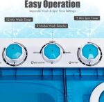 COSTWAY, Twin Tub 26lbs Capacity Laundry, 18lbs 8lbs Spinner Combo with Timer Knobs, Built-in Drain Pump, Compact Washer for Home Dorm Apartment (Blue+White) portable washing machine - Image 4