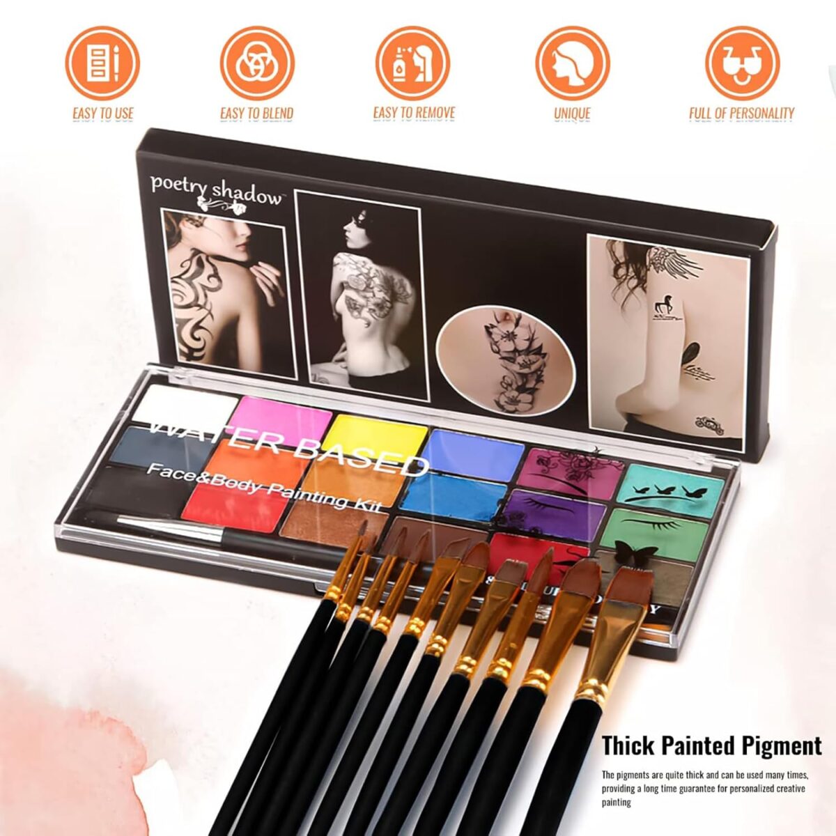 Face Painting Kit Non-toxic Body Paint Washable 18 Colors Facepaint Makeup Kit for Adults with 10 Face Paint Brushes for Halloween Party Cosplay Makeup (Color 001) - Image 6