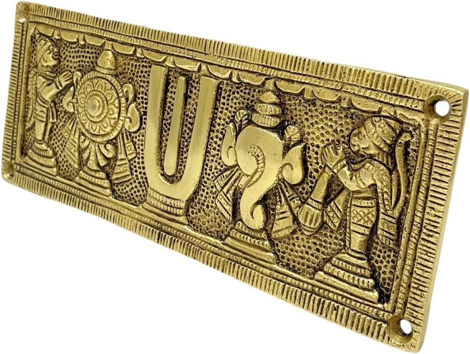 1759866629_Brass-Shankh-Chakra-NamahNamam-Showpiece-Large-1-Piece-YellowGolden.jpg Brass Shankh Chakra Namah,Namam Showpiece Large 1 Piece (Yellow(Golden)) - Image 5