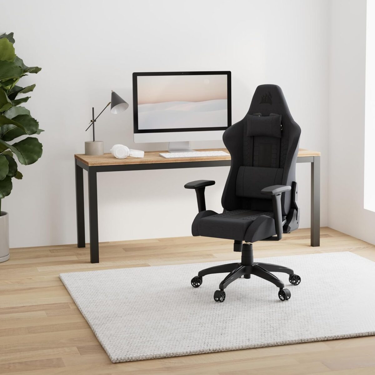 Corsair TC100 Relaxed Gaming Chair - Fabric - Racing-Inspired Design - Lumbar Pillow - Detachable Memory Foam Neck Pillow - Adjustable Seat Height - Adjustable Armrests - Gray and Black - Image 3